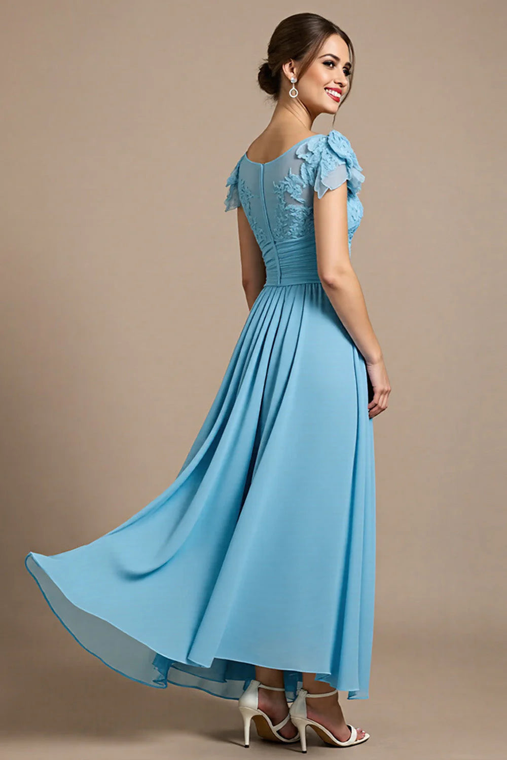 Sky Blue Chiffon Long Floral Full Of Charm Mother of the Bride Dresses
